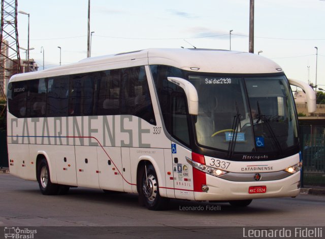 Auto Viação Catarinense 3337 na cidade de São Paulo, São Paulo, Brasil, por Leonardo Fidelli. ID da foto: 4763323.