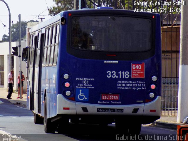 Auto Viação Ouro Verde 33.118 na cidade de Americana, São Paulo, Brasil, por Gabriel Giacomin de Lima. Número da foto: #5418898.