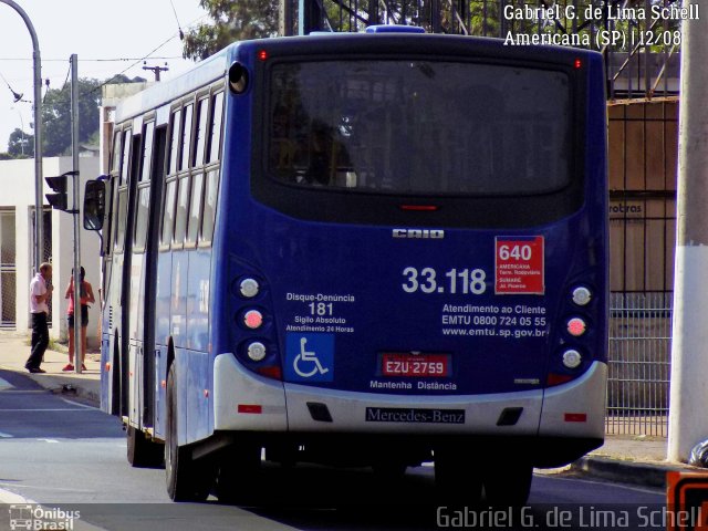 Auto Viação Ouro Verde 33.118 na cidade de Americana, São Paulo, Brasil, por Gabriel Giacomin de Lima. ID da foto: 5418898.