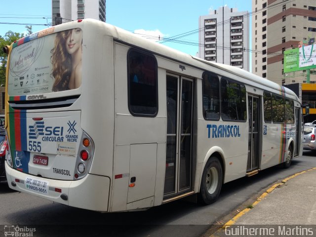 Transcol - Transportes Coletivos Ltda. 555 na cidade de Recife, Pernambuco, Brasil, por Guilherme Martins. ID da foto: 5436850.