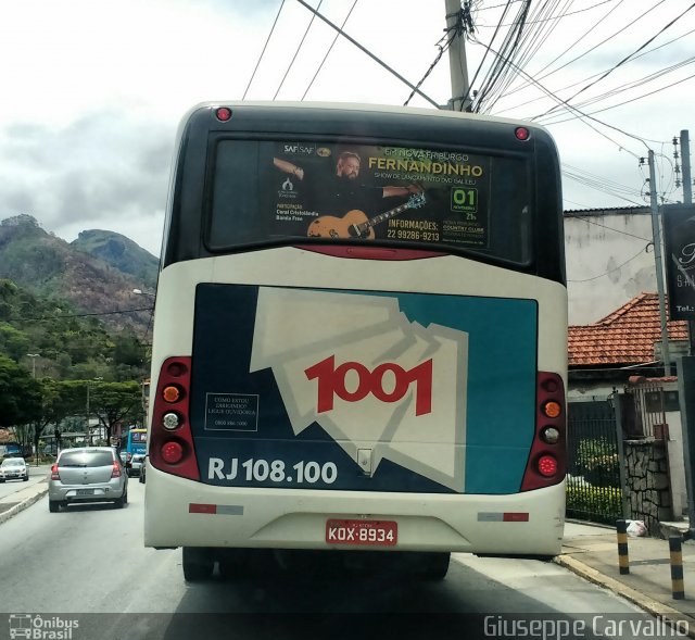 Auto Viação 1001 RJ 108.100 na cidade de Nova Friburgo, Rio de Janeiro, Brasil, por Giuseppe Carvalho. ID da foto: 5456498.