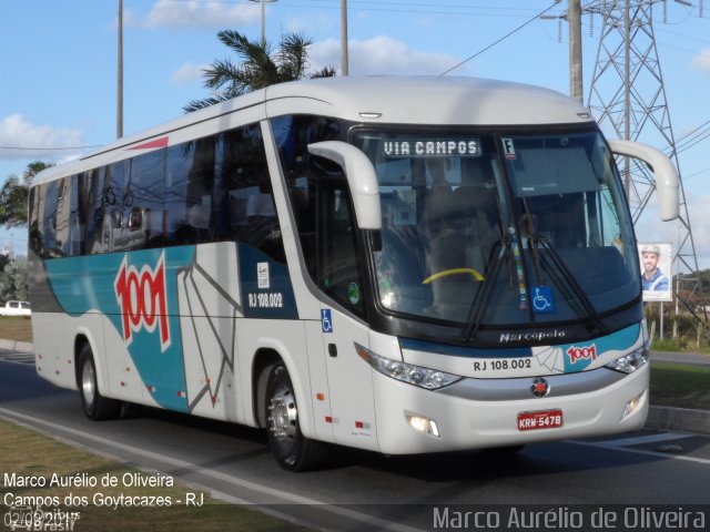 Auto Viação 1001 RJ 108.002 na cidade de Campos dos Goytacazes, Rio de Janeiro, Brasil, por Marco Aurélio de Oliveira. Número da foto: #5393977.