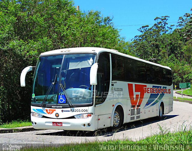Viação Teresópolis RJ 203.006 na cidade de Petrópolis, Rio de Janeiro, Brasil, por Victor Henrique. Número da foto: #5492574.