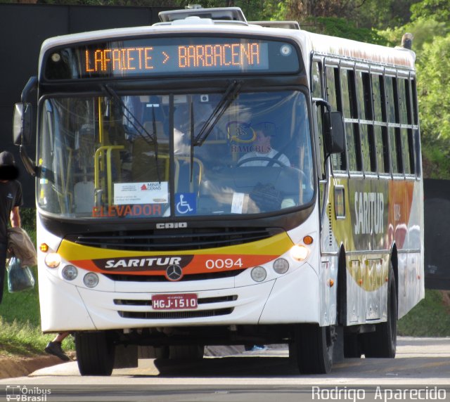 Saritur - Santa Rita Transporte Urbano e Rodoviário 0094 na cidade de Conselheiro Lafaiete, Minas Gerais, Brasil, por Rodrigo  Aparecido. Número da foto: #5494239.