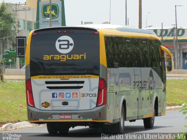 Expresso Araguari 3703 na cidade de Uberlândia, Minas Gerais, Brasil, por Ricardo Vieira. ID da foto: 5466970.