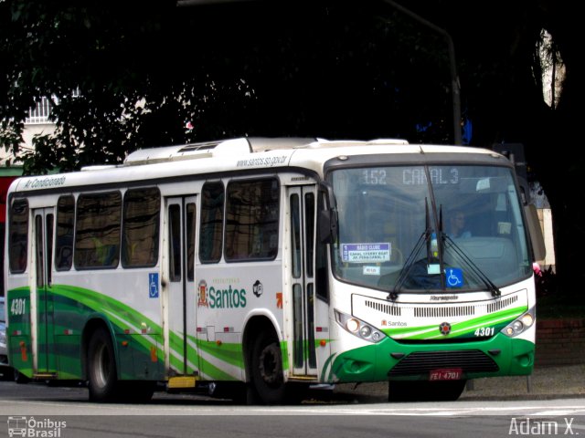 Viação Piracicabana Santos 4301 na cidade de Santos, São Paulo, Brasil, por Adam Xavier Rodrigues Lima. ID da foto: 5532397.