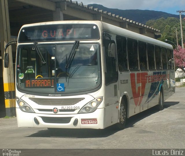 Viação Teresópolis RJ 203.005 na cidade de Teresópolis, Rio de Janeiro, Brasil, por Lucas Diniz. ID da foto: 5586000.