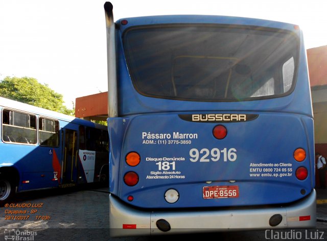 Empresa de Ônibus Pássaro Marron 92916 na cidade de Caçapava, São Paulo, Brasil, por Claudio Luiz. Número da foto: #5614667.