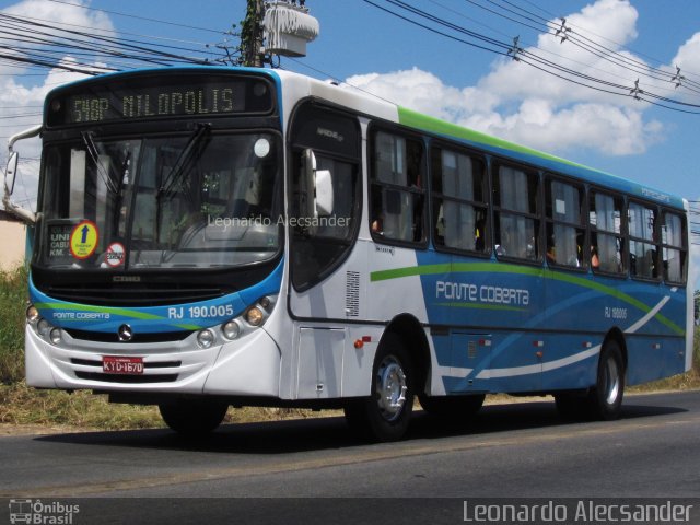 Viação Ponte Coberta RJ 190.005 na cidade de Nova Iguaçu, Rio de Janeiro, Brasil, por Leonardo Alecsander. ID da foto: 4856615.