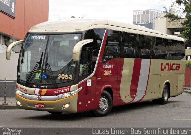Transportes Única Petrópolis RJ 163.063 na cidade de Rio de Janeiro, Rio de Janeiro, Brasil, por Lucas Lima. Número da foto: #5045436.
