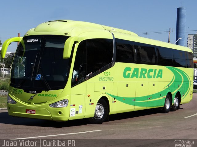 Viação Garcia 7299 na cidade de Curitiba, Paraná, Brasil, por João Victor. ID da foto: 5057117.