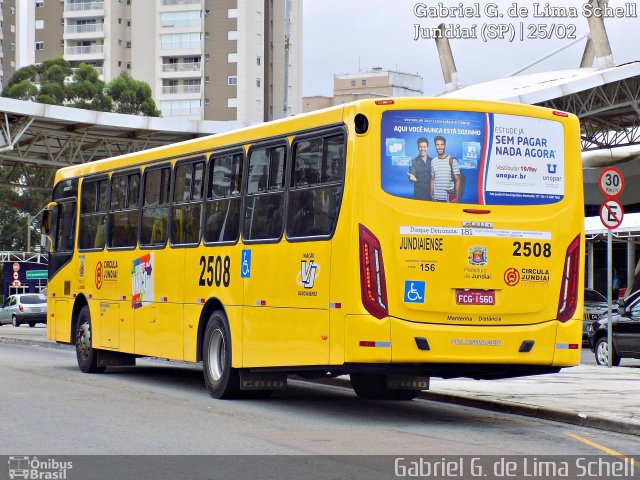 Viação Jundiaiense 2508 na cidade de Jundiaí, São Paulo, Brasil, por Gabriel Giacomin de Lima. Número da foto: #5067723.