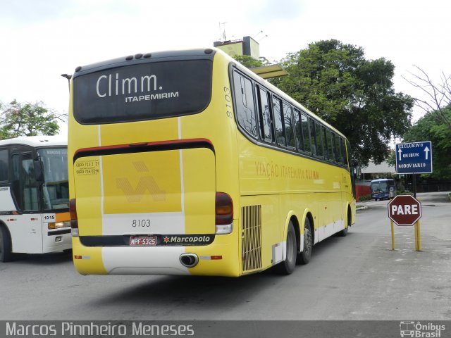 Viação Itapemirim 8103 na cidade de Vitória, Espírito Santo, Brasil, por Marcos Pinnheiro Meneses. ID da foto: 5113854.