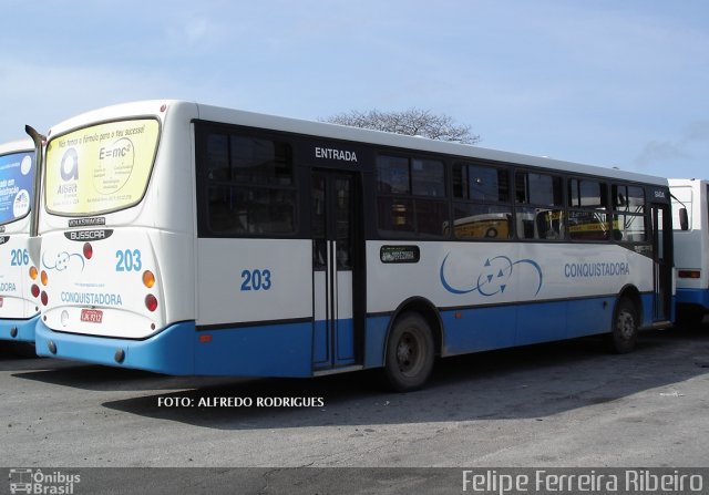 Viação Nossa Senhora Conquistadora 203 na cidade de Pelotas, Rio Grande do Sul, Brasil, por Felipe Ferreira Ribeiro. Número da foto: #5257646.