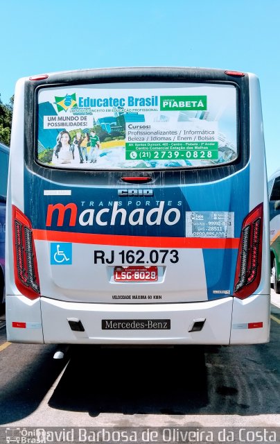 Transportes Machado RJ 162.073 na cidade de Rio de Janeiro, Rio de Janeiro, Brasil, por David Barbosa de Oliveira da Costa. Número da foto: #5352138.
