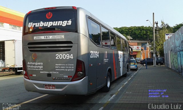 Auto Viação Urubupungá 20.094 na cidade de Barueri, São Paulo, Brasil, por Claudio Luiz. ID da foto: 5377401.