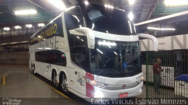 Auto Viação Catarinense 3702 na cidade de São Paulo, São Paulo, Brasil, por Carlos Vinicius Estevão Menezes. ID da foto: 5323258.